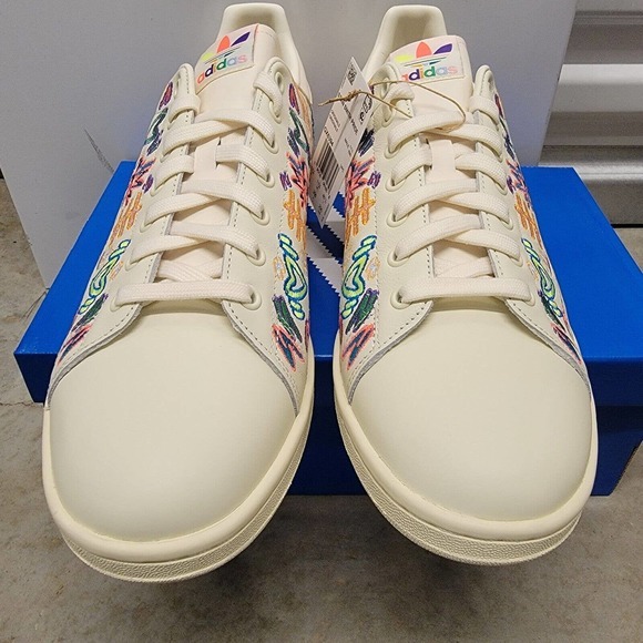 NEW adidas Originals Stan Smith Pride Shoes Men's Size 11.5 Cream White #GX6394 - Picture 4 of 15
